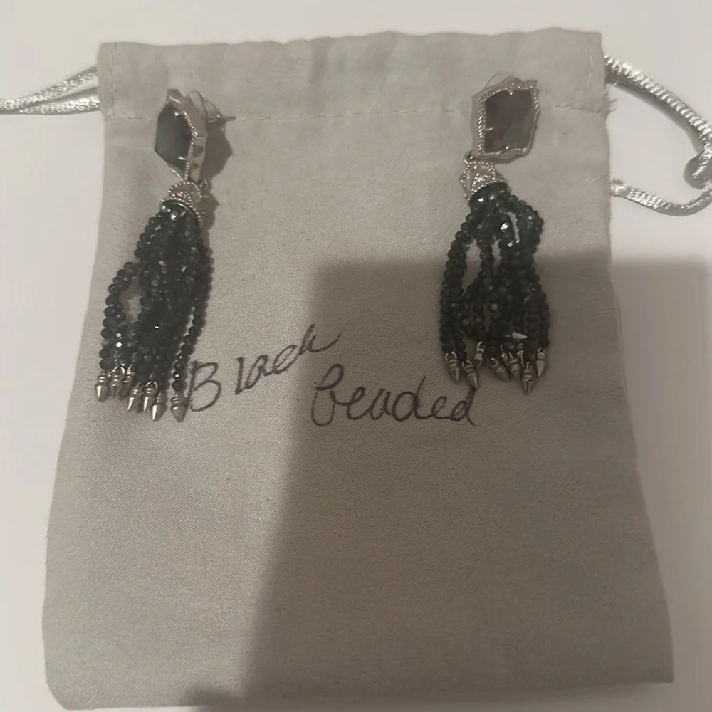 Kendra Scott Misha Tassel Earrings Black Mother of Pearl and Silver Tone Metal